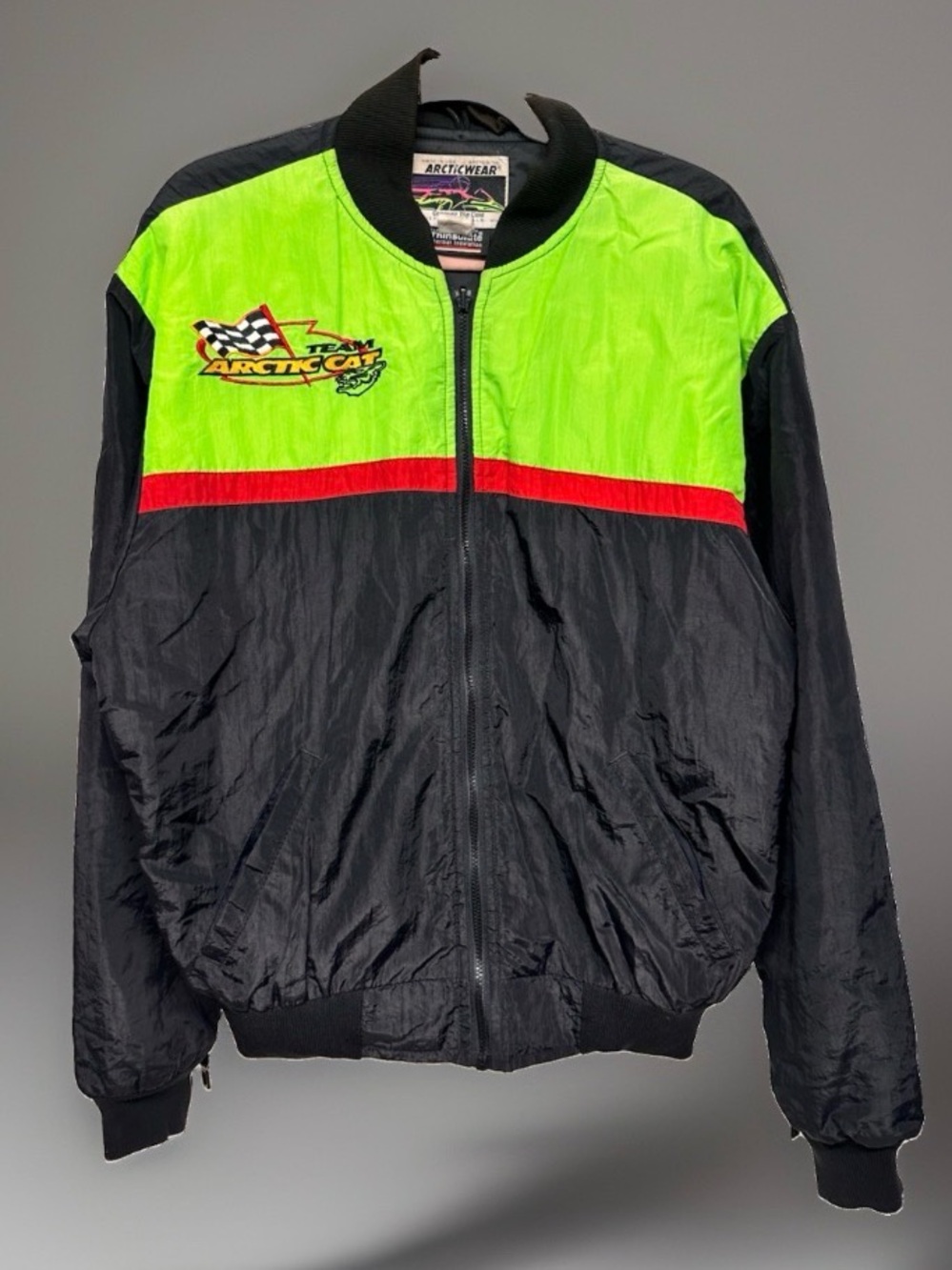 Vtg 90s Artic Cat Articwear neon Thinsulate snowmobile bomber jacket L